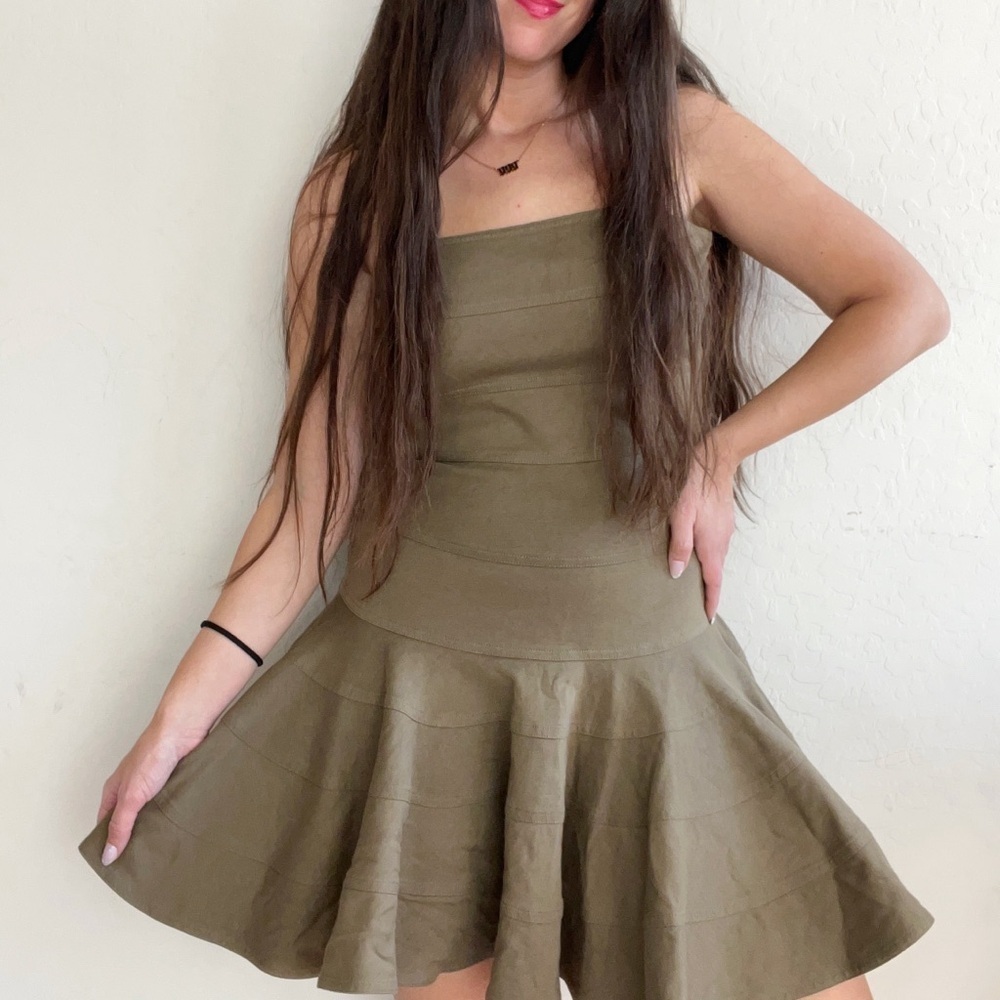 SEE BY CHLOE Cargo-Core Khaki Green Corset Tube Ruffle Bottom Dress